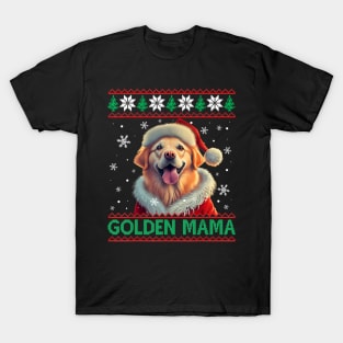 Golden Mama Golden Retriever Mom Santa Hat Ugly Christmas T-Shirt